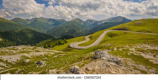 Beautiful Mountain Landscape As Seen From The Nockalm Road In The National Park Nockberge, District Feldkirchen, Carinthia, Austria