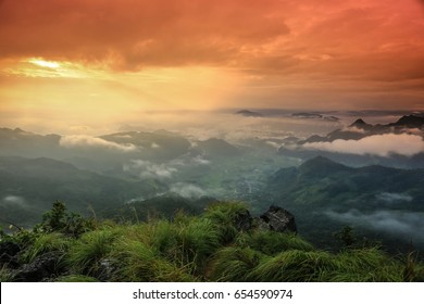 The Beautiful Mountain In The Sunset Time.