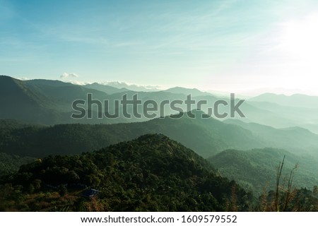 Beautiful Mountain valley with morning sunlight Kerala nature landscape image, famous Tourist spot in Kannur Kerala, India tourism and travel image