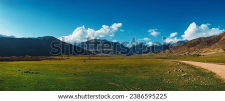 Beautiful mountain valley with road, panorama