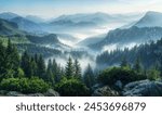 Beautiful mountain view with forests and rocks