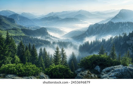 Beautiful mountain view with forests and rocks - Powered by Shutterstock