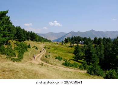 Beautiful mountain views during trekking from Theth to Dobërdol. in Albanian Alps. Silhouette of hiking tourists on trail. Peaks of Balkans, Albania