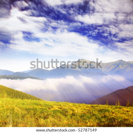 Similar – Foto Bild Grüne Berge in den Wolken