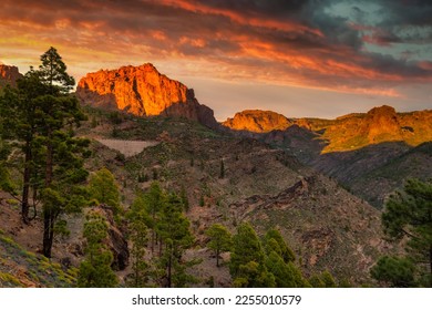 Beautiful mountains on the island of Gran Canaria in Spain at sunset. - Shutterstock ID 2255010579
