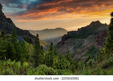 Beautiful mountains on the island of Gran Canaria in Spain at sunset. - Shutterstock ID 2255010581