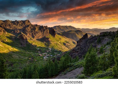 Beautiful mountains on the island of Gran Canaria in Spain at sunset. - Shutterstock ID 2255010583