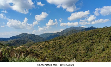 beautiful mountians and blue sky view with beautiful clouds, wonderful nature background , sunshine day with scenery mountain and clouds , background or space for text caption.