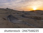 Beautiful mud volcanoes at sunset in Gobustan. Azerbaijan. 