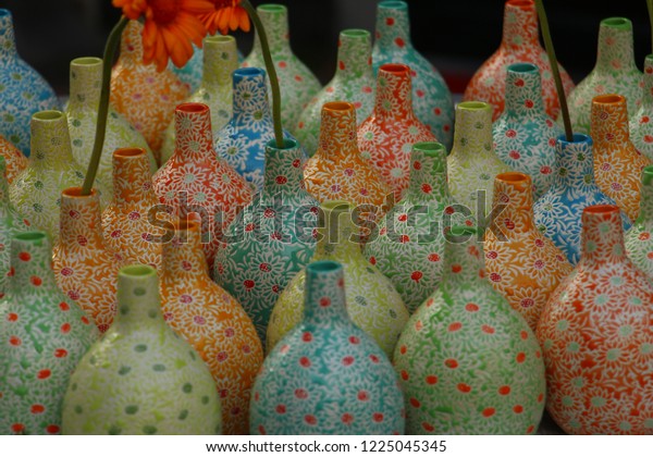 Beautiful Multi Coloured Flower Vases Sale Stock Photo Edit Now