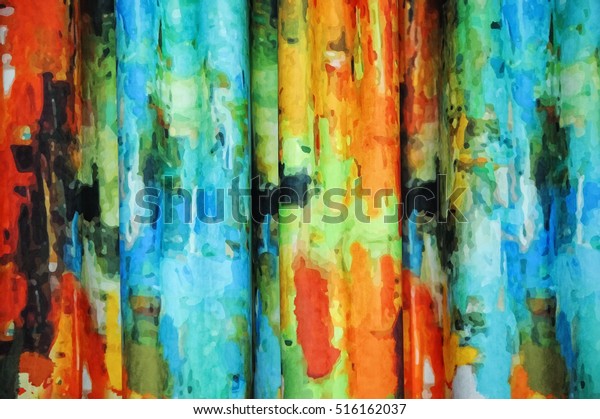 Beautiful Multicolored Curtains Witch Abstract Pattern Stock Photo