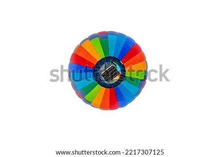 Beautiful multi-colored hot air balloon isolated on a white background. Bottom view.