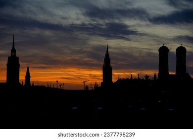 Beautiful Munich Skyline at sunset with sky on fire, Bavaria, Germany, Europe - Shutterstock ID 2377798239