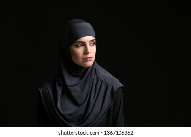 Beautiful Muslim Woman On Dark Background Stock Photo 1367106362 ...