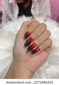 Beautiful nails red   black gradient color