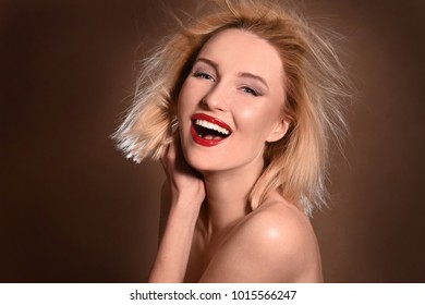 Beautiful Naked Blonde Woman Pretty Blue Stock Photo 1015566247