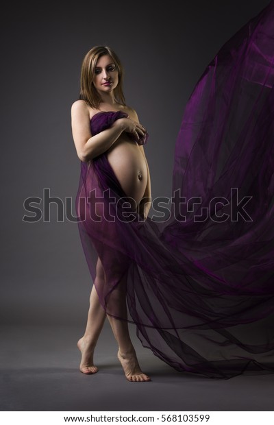 400px x 620px - Beautiful Naked Pregnant Woman Purple Silk Stock Photo (Edit ...