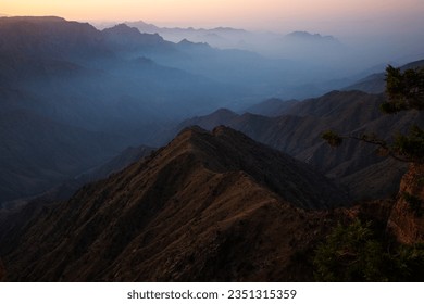 Beautiful natural morning and evening view of famous Hanging Village near Habala abha  in the Asir region, Saudi Arabia - Shutterstock ID 2351315359