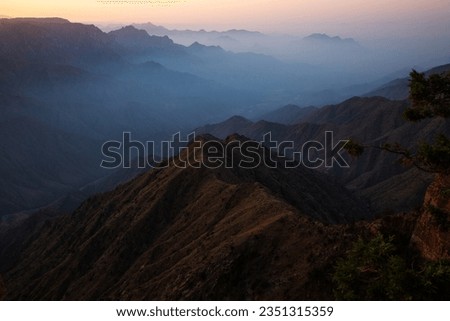 Beautiful natural morning and evening view of famous Hanging Village near Habala abha  in the Asir region, Saudi Arabia