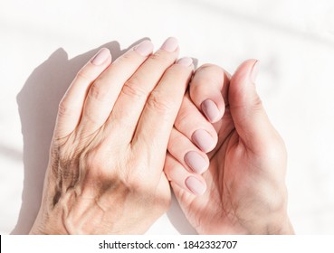 Beautiful, Natural, Pastel Manicure By An Old Woman, Senora. Well-groomed Hands