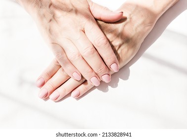 Beautiful, Natural, Pastel Manicure By An Old Woman, Senora. Well-groomed Hands