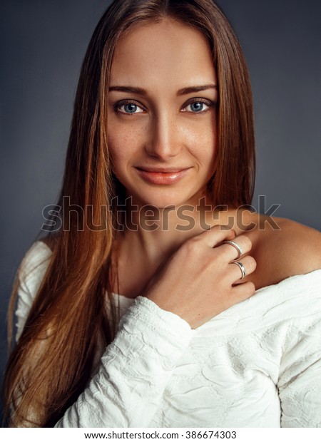 Beautiful Natural Redhaired Girl Blue Eyes Stock Photo Edit Now