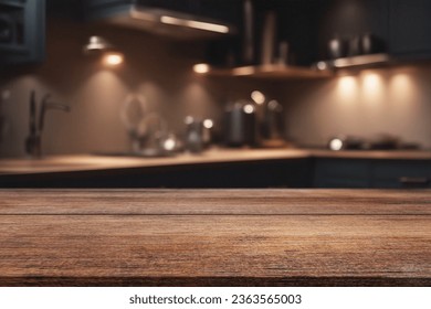 Beautiful natural wooden table with kitchen background - Powered by Shutterstock