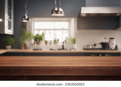 Beautiful natural wooden table with kitchen background - Powered by Shutterstock