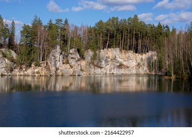 Beautiful nature of Adrspach-Teplice Rocks. National Park of Adrspach with Mountain Lakes and Sandstone Rocks Forms.