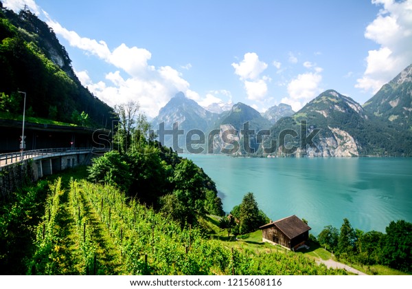 Beautiful Nature Alps Lake Liechtenstein Stock Photo (Edit Now) 1215608116