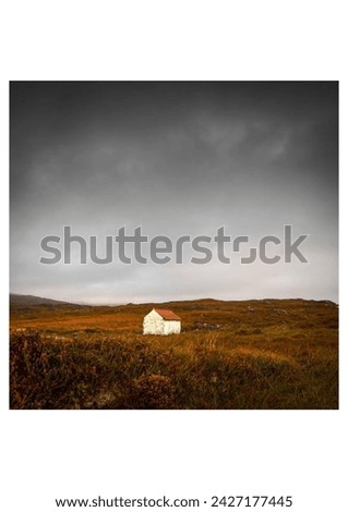 Image, Stock Photo Hiker reaches hut in evening sun tide