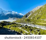 Beautiful nature landscape at Hooker valley track, Aoraki Mount Cook, New Zealand 