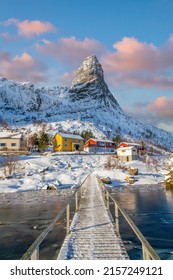 Beautiful Nature Lanscape Of Lofoten In Norway, Europe At Sunset