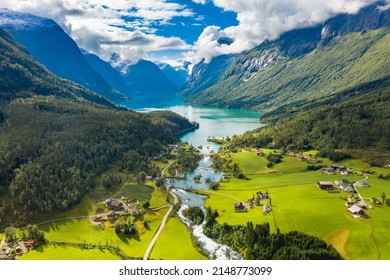 Beautiful Nature Norway natural landscape. lovatnet lake Lodal valley. - Shutterstock ID 2148773099