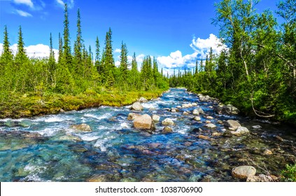 Beautiful Nature River Landscape. Rocks In River