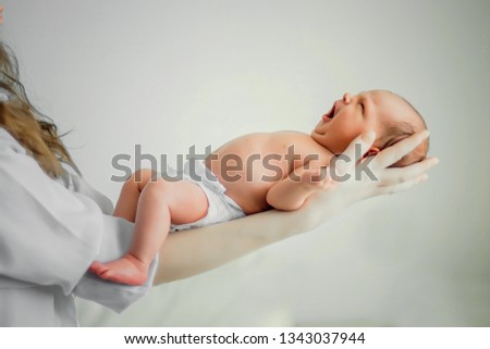 Similar – Newborn sleeping lying on blanket