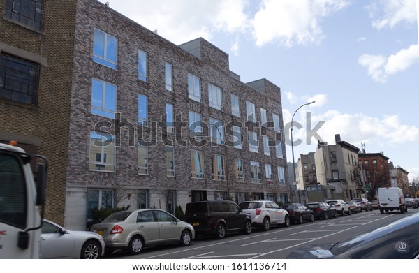 Beautiful New Building on the Lot that used to be a\
car repair shop located in Prospect Heights Brooklyn NY on a sunny\
winter day January 12\
2020