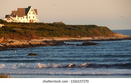 Beautiful New England Coastal Beach View In Newport, Rhode Island, At Sunset 
					