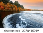 Beautiful New England Fall Foliage of Sudbury Reservoir at sunrise , Boston Massachusetts. Sudbury Reservoir is an emergency backup Boston metropolitan water reservoir in Massachusetts.
