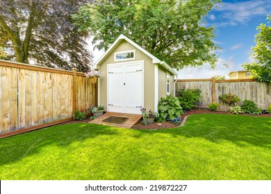 Beautiful New Shed With Flower Bed On Backyard Area