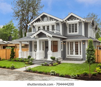 Beautiful, Newly Built Luxury Home Exterior With Covered Porch 