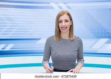 Beautiful Newscaster Ready For News