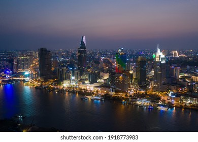 Beautiful night city, cityscape of Ho Chi Minh city, Vietnam, 
