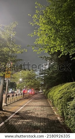 Beautiful night of Korea Seoul Sky Tree Summer Nature iPhone Wallpaper Blue Green Leaves kpop Street Park Outdoor