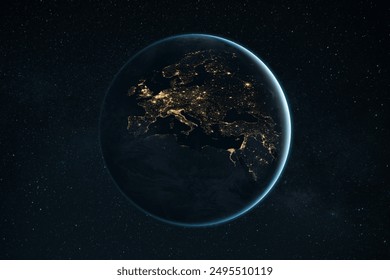 Beautiful night planet Earth with European countries: Italy, Germany, Poland, England, Belgium, Turkey, Moscow. Business and communication, concept. Amazing space and blue planet - Powered by Shutterstock