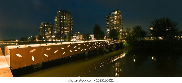 Beautiful night scene of modern architecture in the city of Zoetermeer, Holland