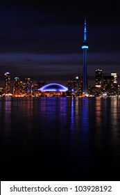 Beautiful Night Shot Of City Of Toronto Skyline At Night, Taken From Center Island