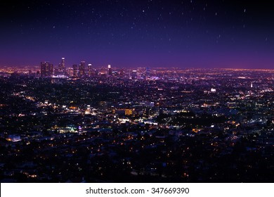 Beautiful Night Sky, Cityscape View Of Los Angeles