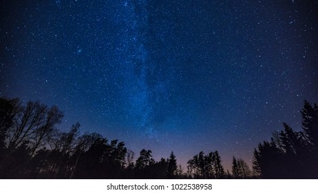 Beautiful night sky with Milky Way over forest. Night landscape. - Shutterstock ID 1022538958