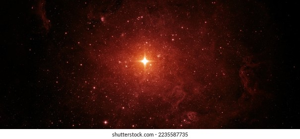Hermoso cielo nocturno, estrella roja en el espacio. Collage sobre temas espaciales, científicos y educativos. Elementos de esta imagen amueblados por la NASA.
